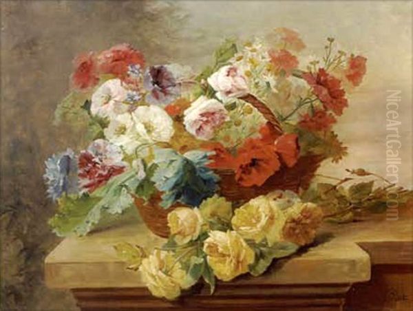 Bouquet De Fleurs Sur Un Entablement Oil Painting by Eugene Petit