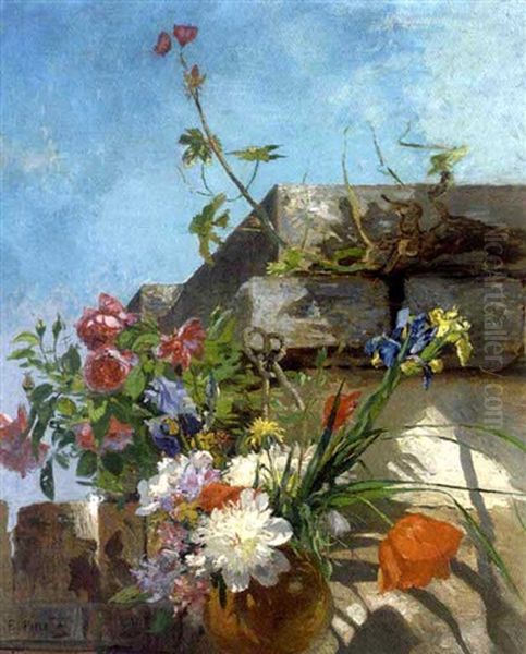 Summer Blooms In A Hanging Vase Oil Painting by Eugene Petit