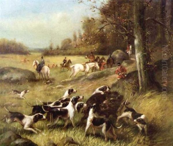 Chasse Au Sanglier Oil Painting by Eugene Petit