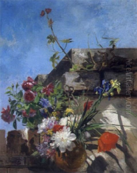 Sommerblumen An Einer Mauer by Eugene Petit