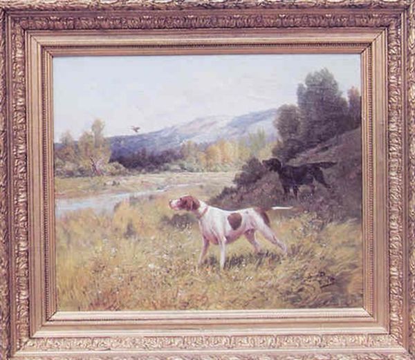 Chiens De Chasse A L'arret Devant Des Perdrix Oil Painting by Eugene Petit