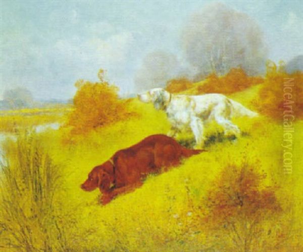 Deux Chiens A L'affut Oil Painting by Eugene Petit