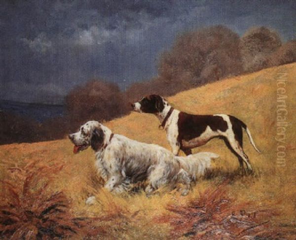 Deux Chiens A L'arret Dans Les Champs Oil Painting by Eugene Petit