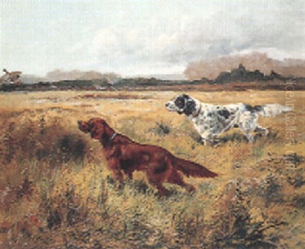 Deux Chiens Levant Un Perdreau Oil Painting by Eugene Petit