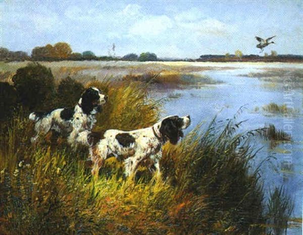 Chiens Levant Une Becasse Oil Painting by Eugene Petit