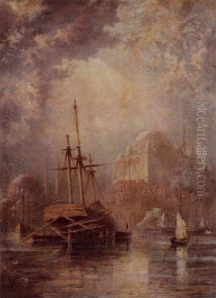 View Of Constantinople From The Golden Horn Oil Painting by John Louis Petit