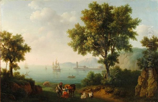 Seaside Landscape With Shepherds Oil Painting by Pierre Joseph Petit