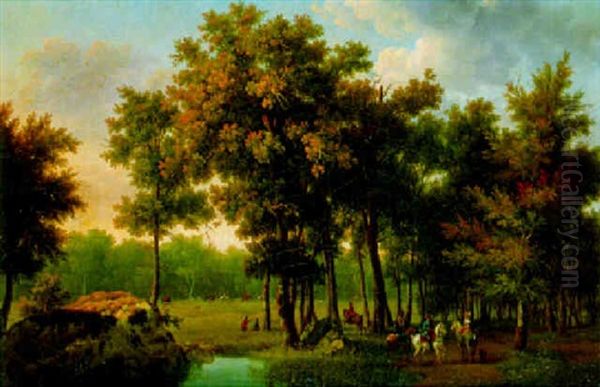 Paysage Forestiers Animes De Personnages Oil Painting by Pierre Joseph Petit