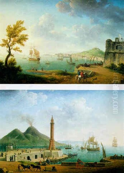 Vue De La Baie De Naples Vers Santa Lucia Oil Painting by Pierre Joseph Petit