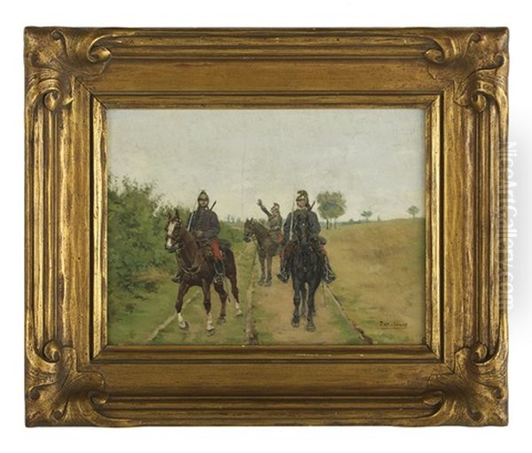 French Soldiers On Horseback Oil Painting by Pierre Petit-Gerard