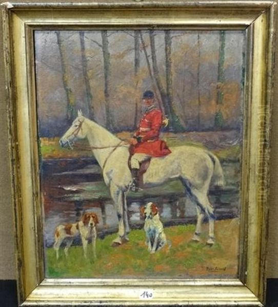 Portrait D'un Veneur A Cheval Avec Ses Chiens Oil Painting by Pierre Petit-Gerard