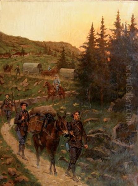 Chasseurs Alpins Oil Painting by Pierre Petit-Gerard