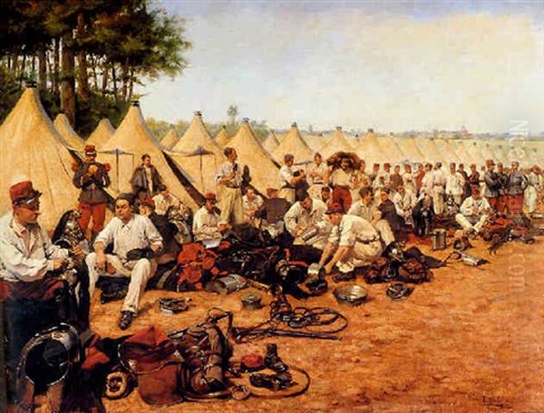 French Military Encampment Oil Painting by Pierre Petit-Gerard