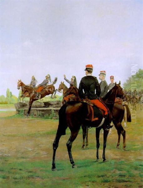 Franzosische Kurassiere Beim Hindernisspringen In Der Ausbildung Oil Painting by Pierre Petit-Gerard