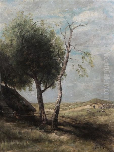 Paesaggio Con Gregge Al Pascolo Oil Painting by Filiberto Petiti