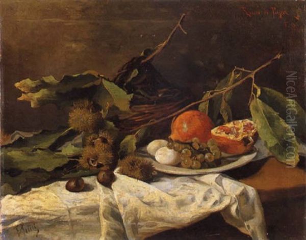 Natura Morta Con Castagne E Melograni Oil Painting by Filiberto Petiti