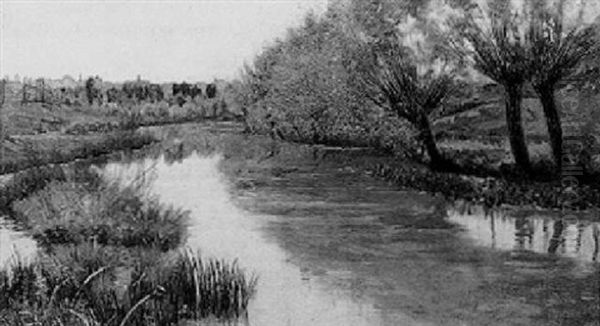 Paesaggio Fluviale Oil Painting by Filiberto Petiti