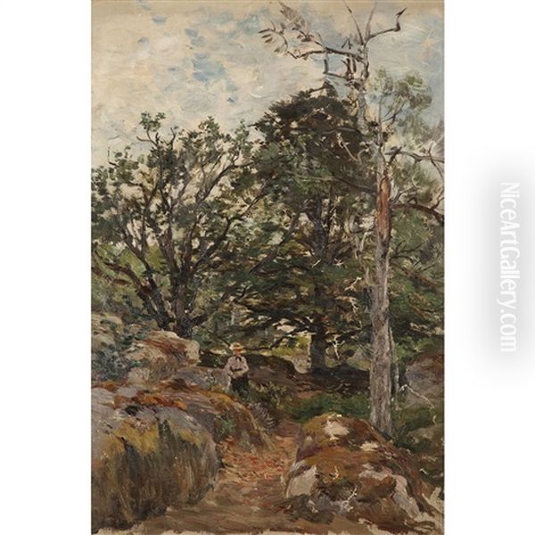 Balade En Foret Oil Painting by Edmond Marie Petitjean