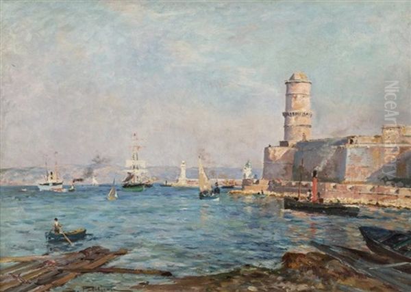 La Sortie Du Port De Marseille Oil Painting by Edmond Marie Petitjean