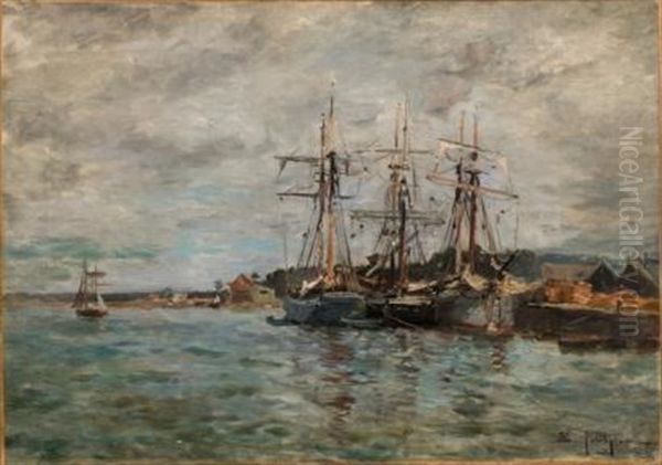 Les Voiliers Au Port Oil Painting by Edmond Marie Petitjean