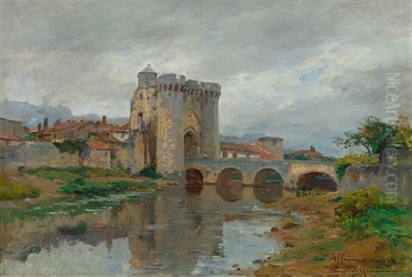 View Of Parthenay Oil Painting by Edmond Marie Petitjean