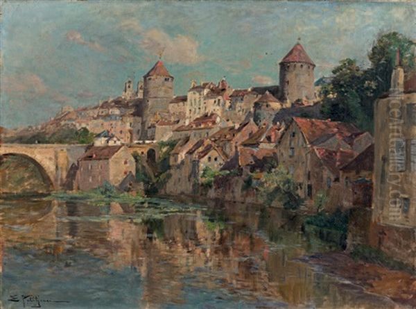 Vue De Semur-en-auxois Oil Painting by Edmond Marie Petitjean