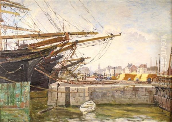 Les Voiliers A Quai Oil Painting by Edmond Marie Petitjean