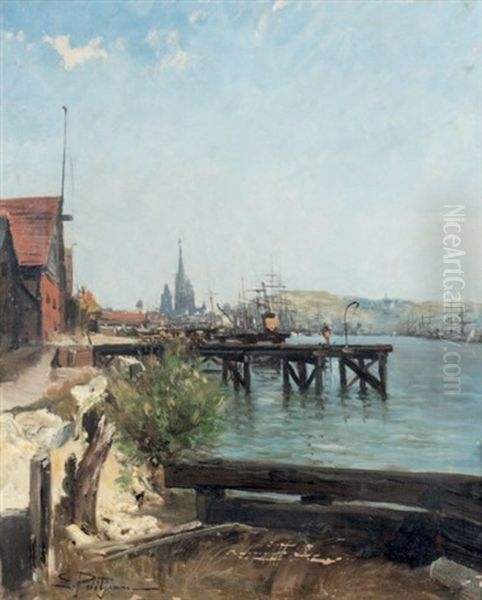 Environs De Rouen Oil Painting by Edmond Marie Petitjean