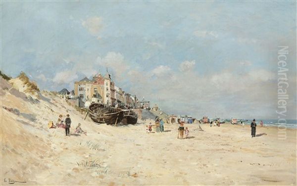 The Beach Of Heyst Oil Painting by Edmond Marie Petitjean