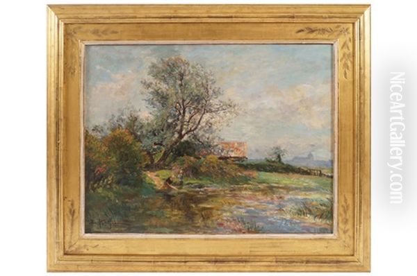 Riverscape Oil Painting by Edmond Marie Petitjean