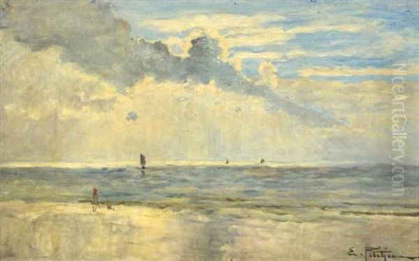 Fillette Regardant La Mer Oil Painting by Edmond Marie Petitjean