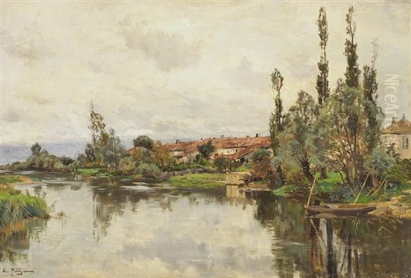 Flusslandschaft Mit Am Ufer Gelegenem Dorf Oil Painting by Edmond Marie Petitjean