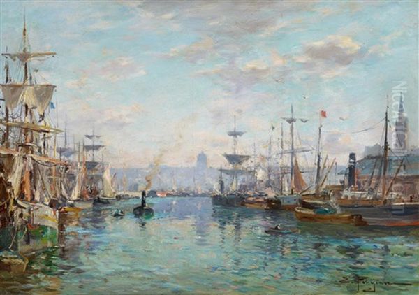 Hafen Von Rouen Oil Painting by Edmond Marie Petitjean