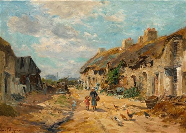 Auf Einer Dorfstrase In Sudfrankreich Oil Painting by Edmond Marie Petitjean