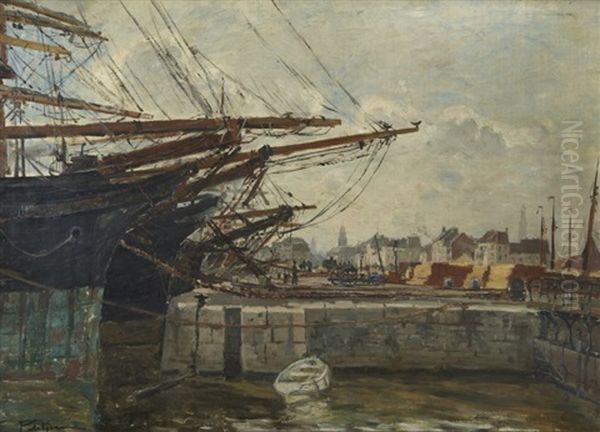 Un Coin De Port Oil Painting by Edmond Marie Petitjean