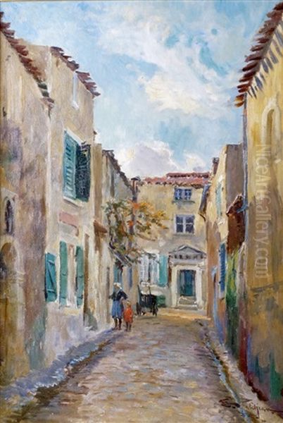 Rue De Village Provencal Oil Painting by Edmond Marie Petitjean