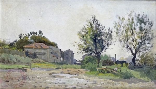 L'entree Du Village Oil Painting by Edmond Marie Petitjean