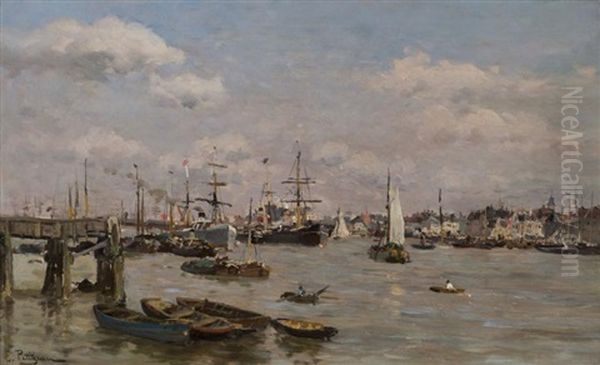 Le Port De Trouville Oil Painting by Edmond Marie Petitjean