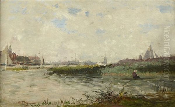 Vue De Dordrecht Oil Painting by Edmond Marie Petitjean