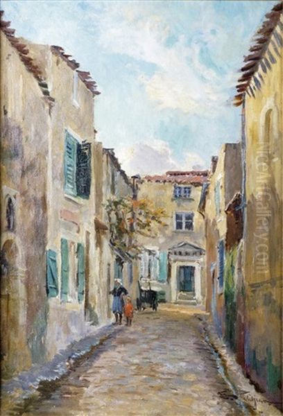 Rue De Village Provencal Oil Painting by Edmond Marie Petitjean