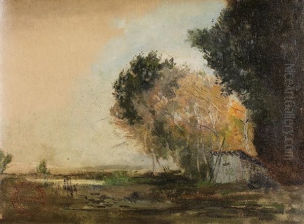 Les Arbres Proches De L'etang Oil Painting by Edmond Marie Petitjean