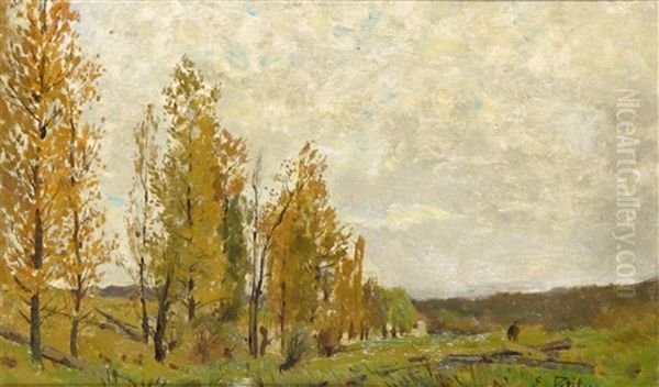 Willows In Winter; Poplars In Autumn Oil Painting by Edmond Marie Petitjean