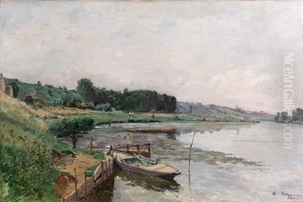 Voiliers Amarres Oil Painting by Edmond Marie Petitjean