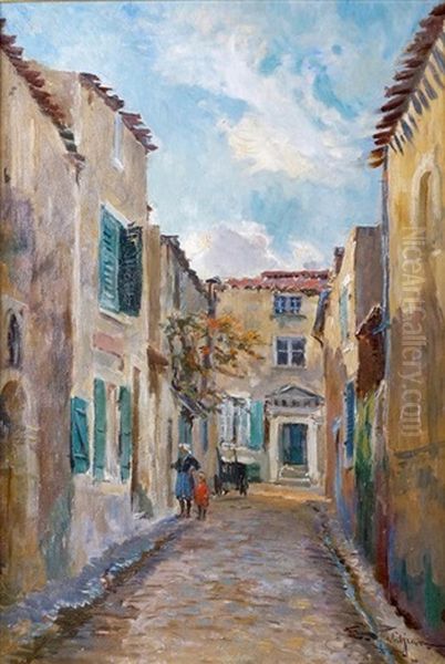 Rue De Village Provencal Oil Painting by Edmond Marie Petitjean