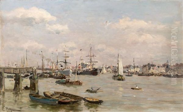 Le Port De Trouville Oil Painting by Edmond Marie Petitjean