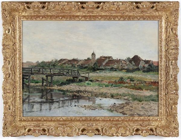 Blick Uber Ein Gewasser Auf Einen Kleinen Franzosischen Ort Oil Painting by Edmond Marie Petitjean