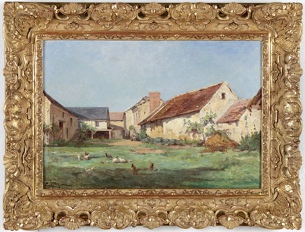 Bauernhof Mit Huhnern In Der Mittagssonne Oil Painting by Edmond Marie Petitjean