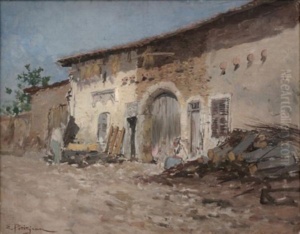 Entree De Ferme En Lorraine Oil Painting by Edmond Marie Petitjean