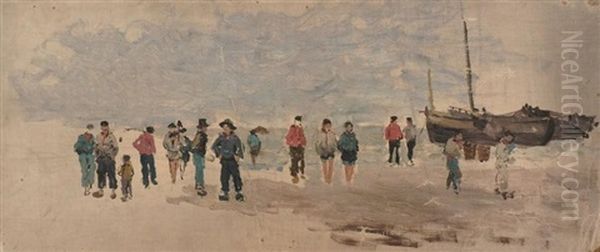 Retour De Peche Sur La Plage Oil Painting by Edmond Marie Petitjean