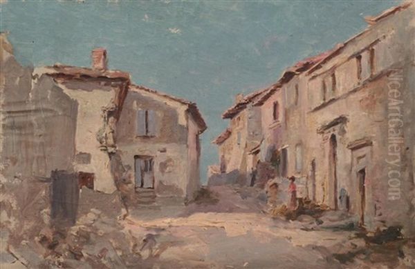 Rue De Village En Lorraine Animee Oil Painting by Edmond Marie Petitjean